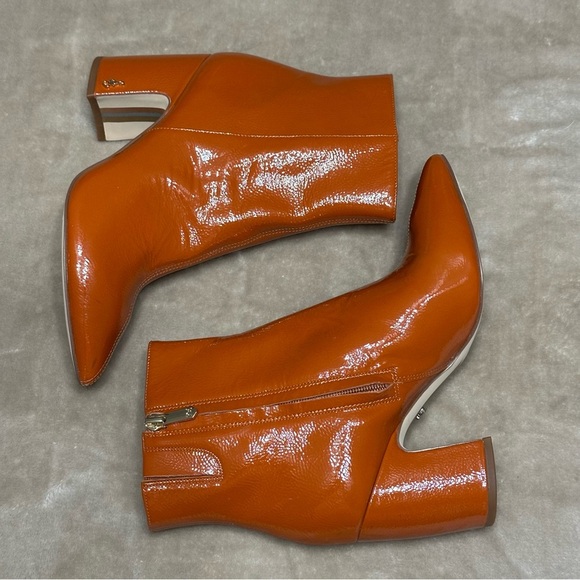Sam Edelman Hilty Booties PatentBlock Heel Burnt Orange Texas Longhorns Sz 8.5 - Picture 8 of 16